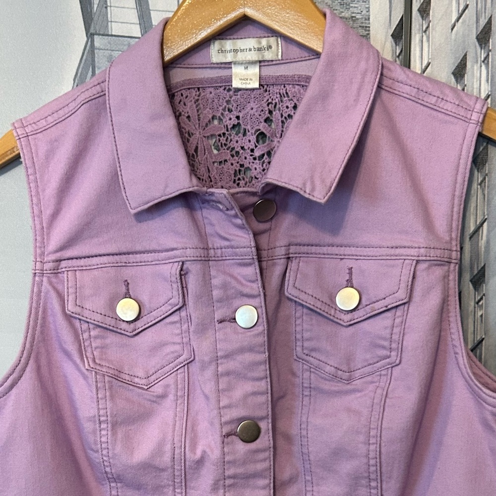 Christopher & Banks  - Lavender Lace-Back Denim Vest - Picture 3 of 8
